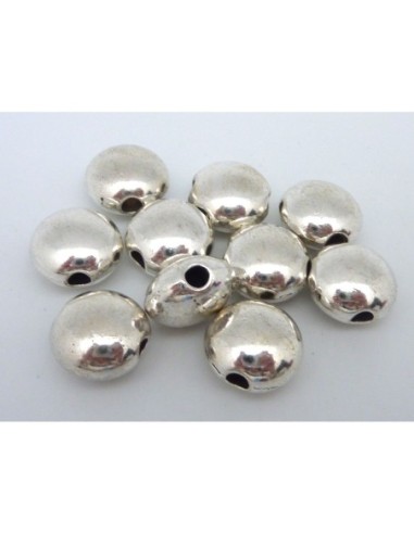Perle gros galet 14,8mm en métal argenté lisse...