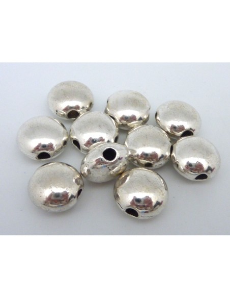 Perle gros galet 14,8mm en métal argenté lisse trou