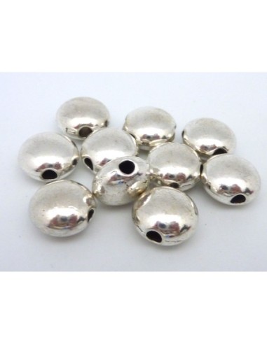 Perle gros galet 14,8mm en métal argenté lisse...