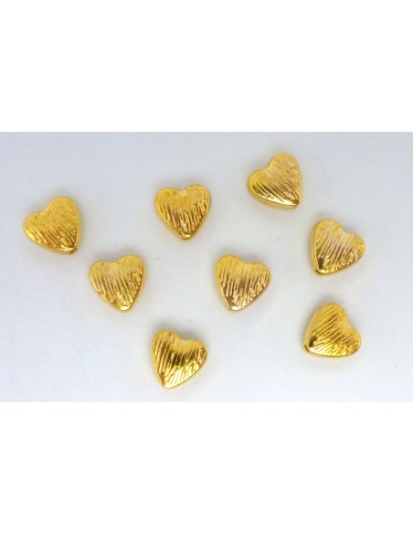 perle coeur strié en métal doré