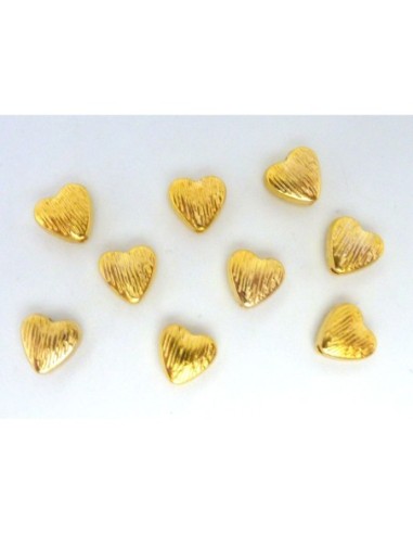 perle coeur strié en métal doré