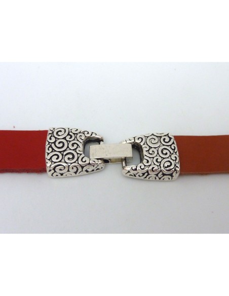 Fermoir clip ouvragé 13 x 2,9mm pour lanière cuir en métal