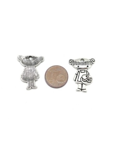 Charm fillette metal argente 
