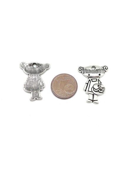Charm fillette metal argente 