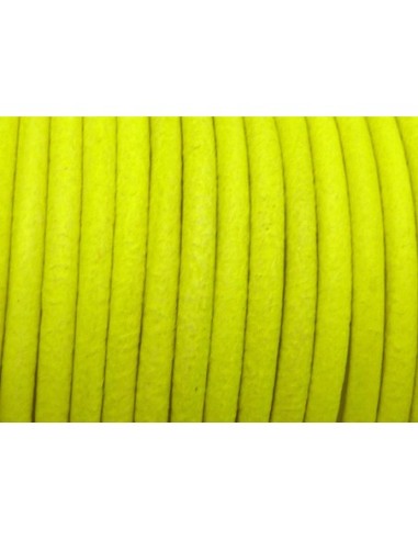 Cordon cuir rond jaune fluo