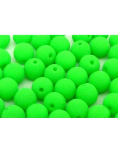 10 perles rondes fines 4mm en verre de couleur vert fluo