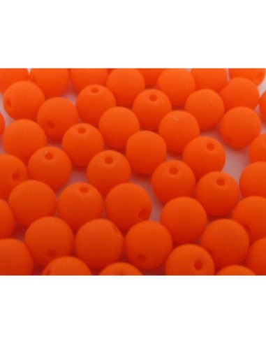 10 perles rondes fines 4mm en verre de couleur orange fluo