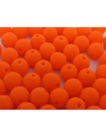 10 perles rondes fines 4mm en verre de couleur orange fluo