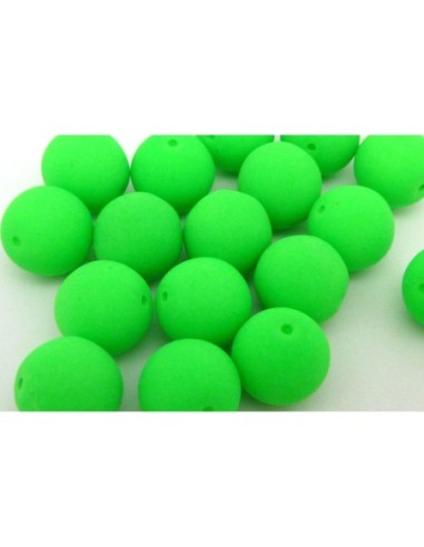 2 perles rondes 10mm en verre de couleur vert fluo