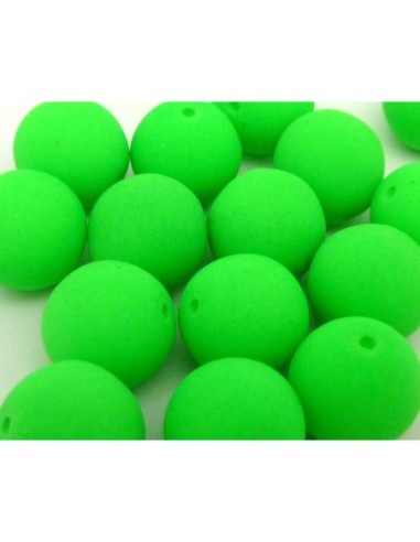 2 perles rondes 10mm en verre de couleur vert fluo