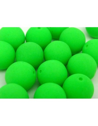 2 perles rondes 10mm en verre de couleur vert fluo