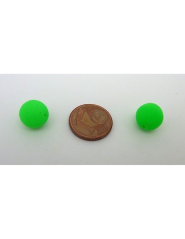 2 perles rondes 10mm en verre de couleur vert fluo