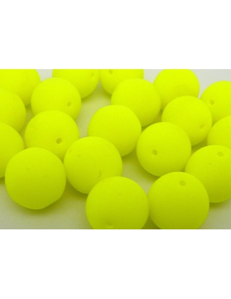 2 perles rondes 10mm en verre de couleur jaune fluo