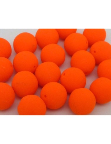 2 perles rondes 10mm en verre de couleur orange fluo