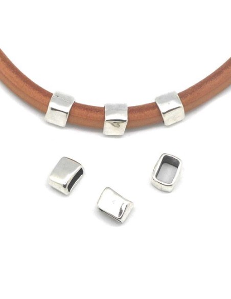 Perle passant argenté à gros trou cuir régaliz en métal