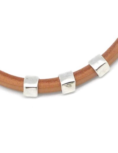 Perle poussoir argenté à gros trou cuir régaliz en métal