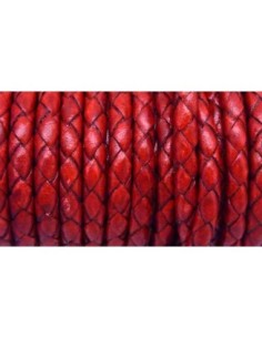 R-20cm de Cordon cuir rond tressé 5mm de couleur rouge...