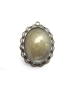 Pendentif style vintage pour cabochon de 40x30mm en métal de couleur bronze travaillé 2