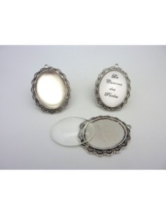R-Grand Support cabochon 55mm + cabochon 40x30mm en métal...