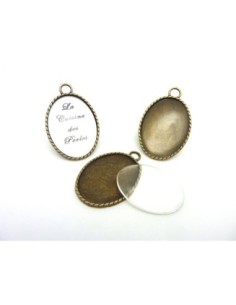 Grand pendentif ovale pour cabochon de 30mm x 40mm en métal de couleur bronze