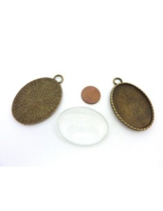 Grand pendentif ovale pour cabochon de 30mm x 40mm en métal de couleur bronze 2