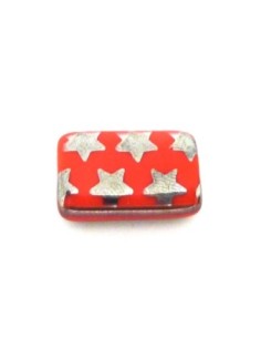 Perle rectangulaire en verre motif étoile argenté et fond rouge
