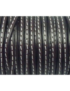 20cm de Cordon cuir plat 3mm avec couture marron très... 2