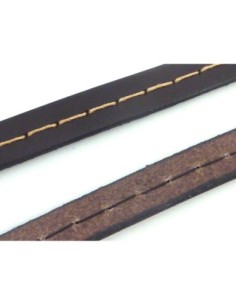 1cm de Cordon cuir plat 10mm avec couture marron foncé -...
