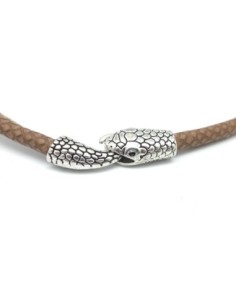 Fermoir crochet serpent pour cordon de 6,5mm en métal argenté