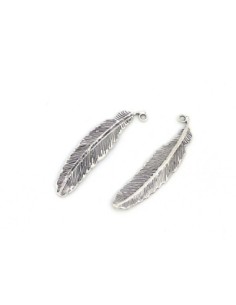 3 Grandes Breloques plume 52,1mm en métal argenté