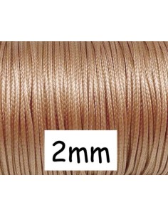Cordon polyester enduit 2mm beige cuivré imitation cuir pour création bijoux