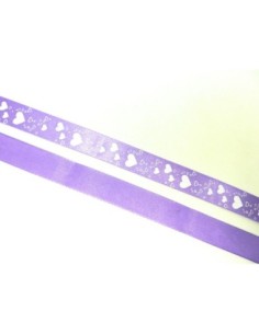 Ruban coeur 15mm coeur blanc sur fond mauve
