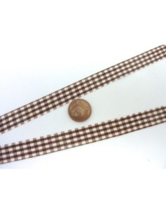 Ruban Galon plat 12mm vichy blanc et marron en polyester fin et très souple 2