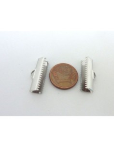 Embout griffe 20mm serre ruban, lacet, fil cordon en métal argenté lisse 2