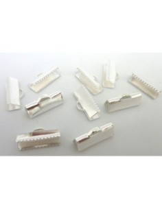 10 Embouts griffe 16mm serre ruban, lacet, fil cordon en métal argenté lisse brillant