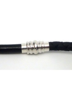 Fermoir aimanté tube cylindrique strié pour cordon de 5,5mm en métal argenté