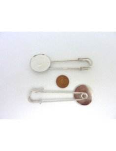 2 Grand Support broche pour cabochon rond de 25mm en métal argenté 2