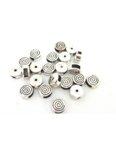 perle passant intercalaire ronde en métal argenté gravé spirale