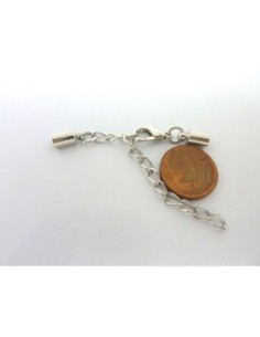 Fermoir mousqueton embout rond pour fil de 3,5mm en métal argenté avec chaine de rallonge 2