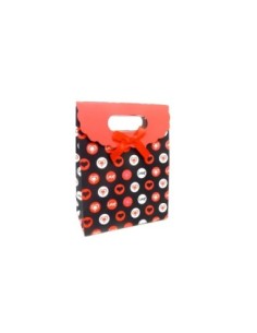 Pochette Cadeaux coeur Love 12,5 x 16,5cm Nœud satin rouge