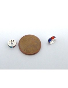 Perle rondelle 6mm à strass multicolore en métal argenté  2