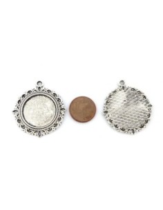 Supports cabochon filigrane rosace pendentif pour cabochon de 20mm en métal argenté 2
