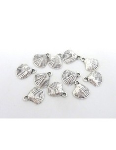 Lot de 10 Breloques coquillage 15mm en métal argenté