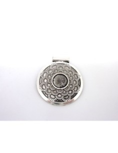 5 Grands pendentifs rond gravé 50,5mm pour cabochon de 14mm en métal argenté