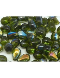 Perle goutte en verre vert olivine 2
