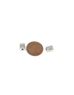 100 Perles en métal argenté rectangle gravé spirale 5,2mm x 6,9mm 2