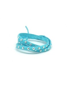 Lanière simili daim bleu turquoise clouté et pailletté
