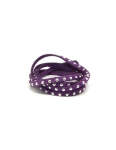 Cordon suédine cloutée violet pailleté avec clou argenté 4,5mm x 2mm