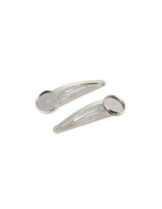2 Supports cabochon barrette clip pour cabochon de 14mm en métal argenté