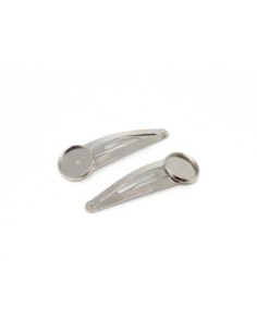 2 Supports cabochon barrette clip pour cabochon de 14mm en métal argenté 2